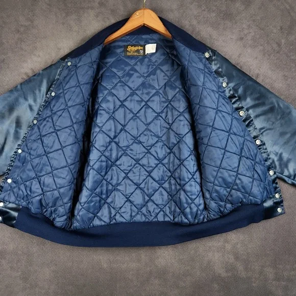 Vintage US Navy Swingster Satin Bomber Jacket Mens Medium Quilt Lined Snap Front